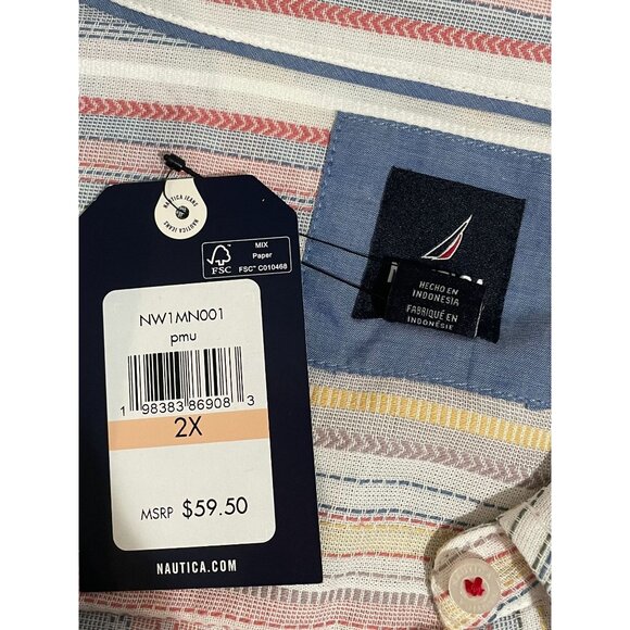Nautica Jeans Womens 2X Multicolor Striped Button-Up Shirt100%Cotton Lightweight - Picture 14 of 14